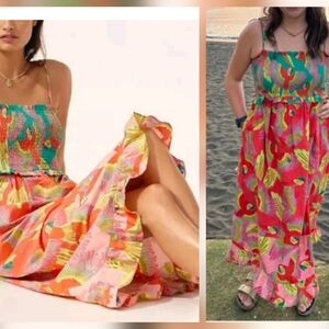 Farm Rio Smocked Macaw Coverup Mididress